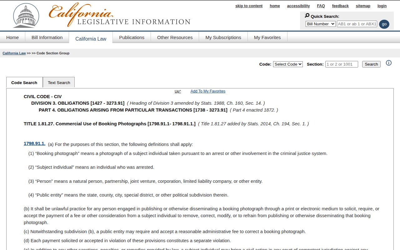 California anti-pay-to-remove law for San Mateo County booking photographs